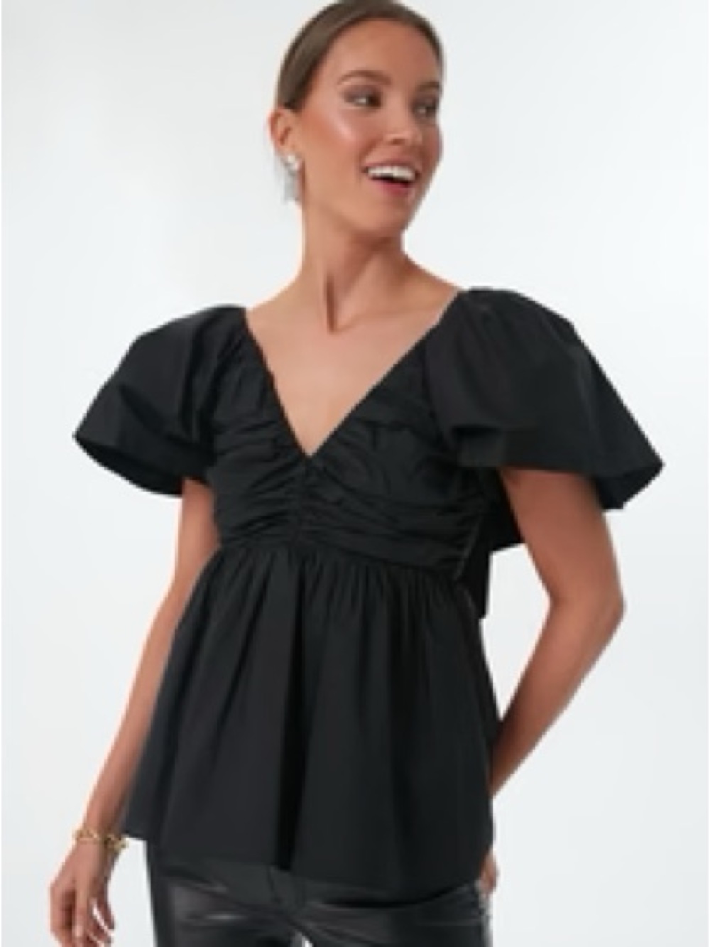 Tuckernuck Margaux Black Flutter Sleeve Blouse, Medium